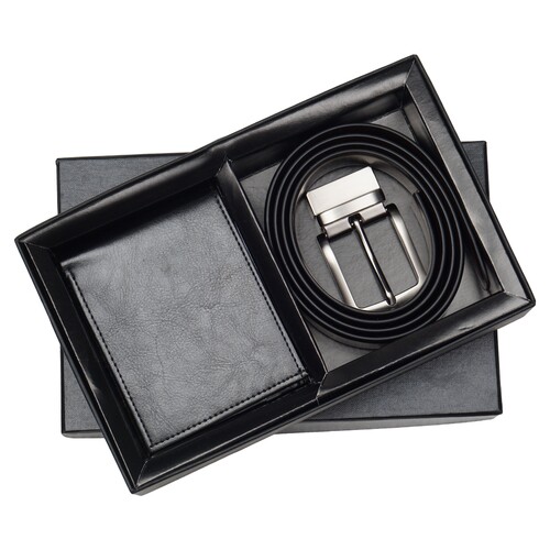 ब्लैक 2 इन 1 वॉलेट बेल्ट कॉम्बो सेट Sr 136 मिनी क्रोमो