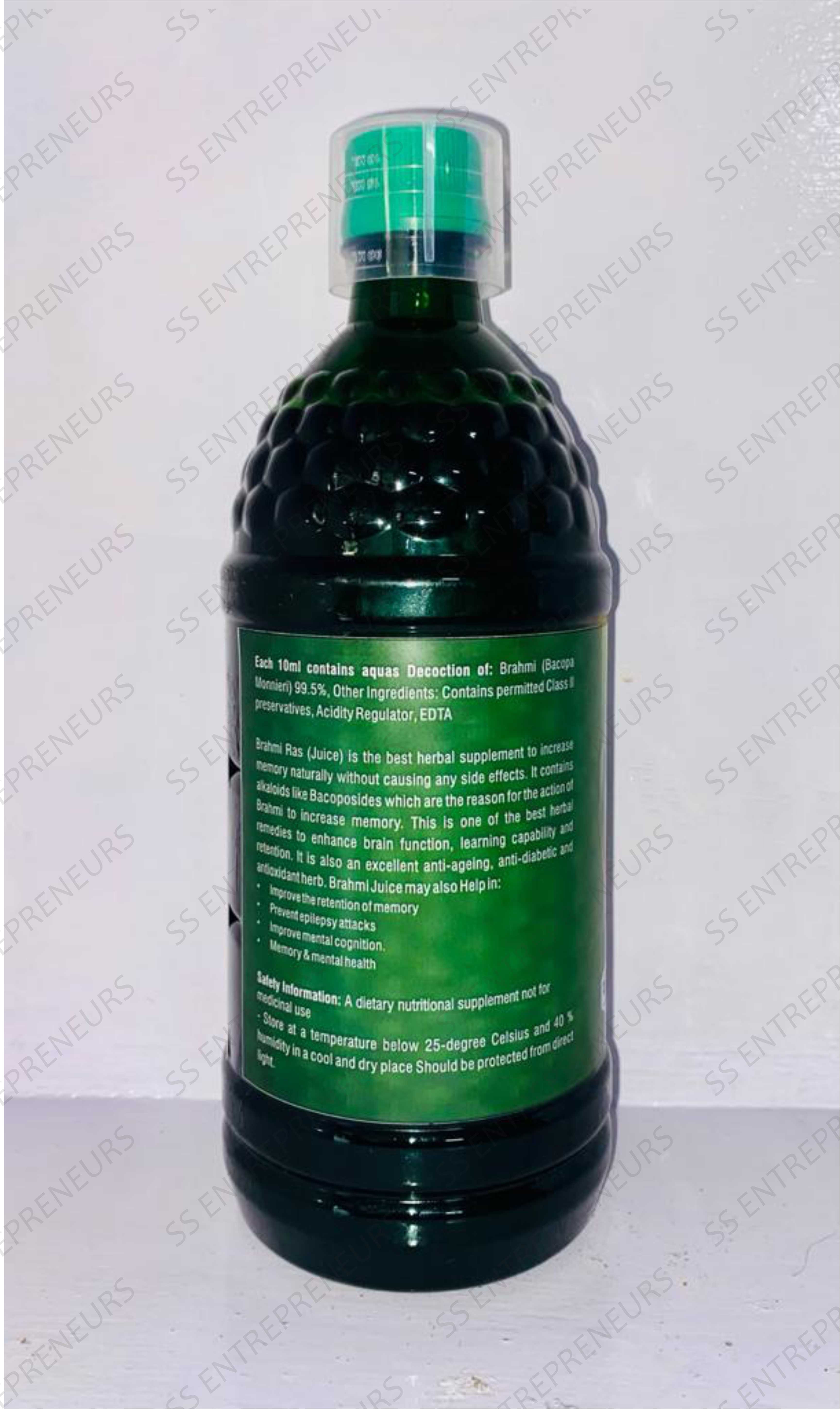 Brahmi Juice - Herbal Juice, 500ml - Green Plastic Bottle, Promotes Cognitive Function & Relaxation, 12 Months Shelf Life