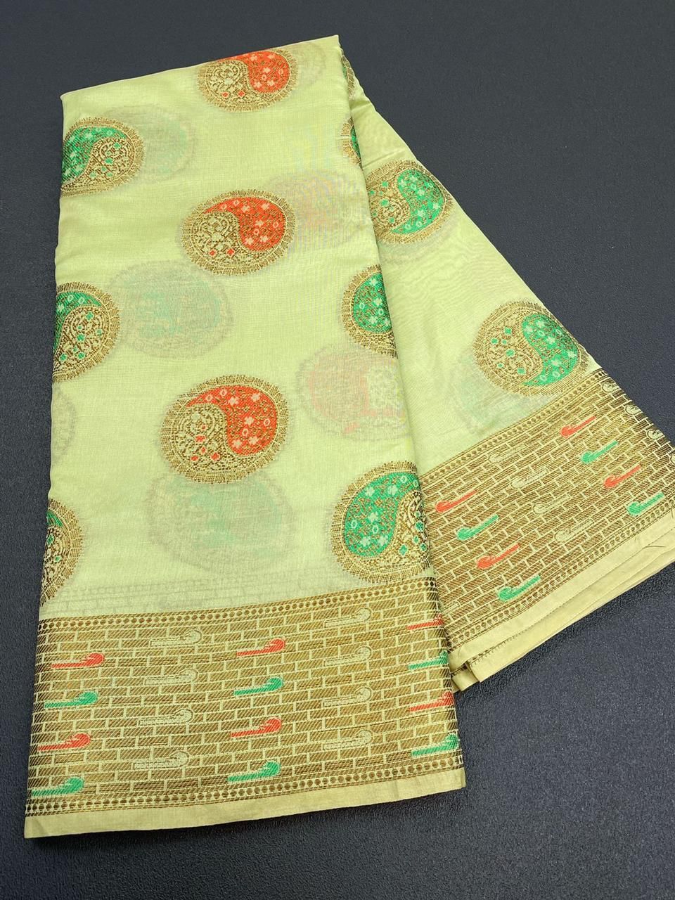 Multicolor Hockey Off-white Organza Saree