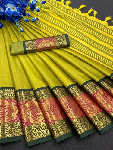 कैज़ुअल अयांशी मेहंदी कॉटन सिल्क साड़ी