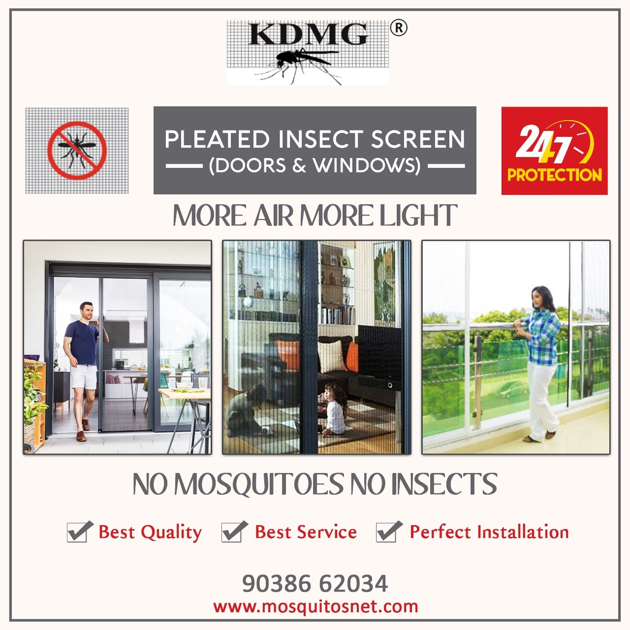 Plisse Screen Door - Aluminium Material, Customized Design , Transparent Grey And Black Colors , Easy Installation For All Window Types