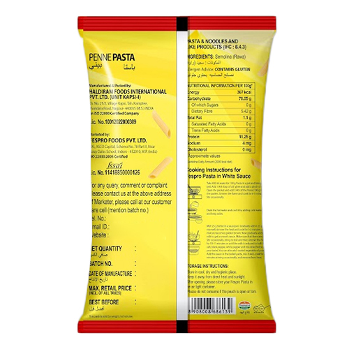 Penne Pasta - 200g , Normal Processing, Single Package | Ideal Shape For Sauce Absorption, Rich Grain-based Diet