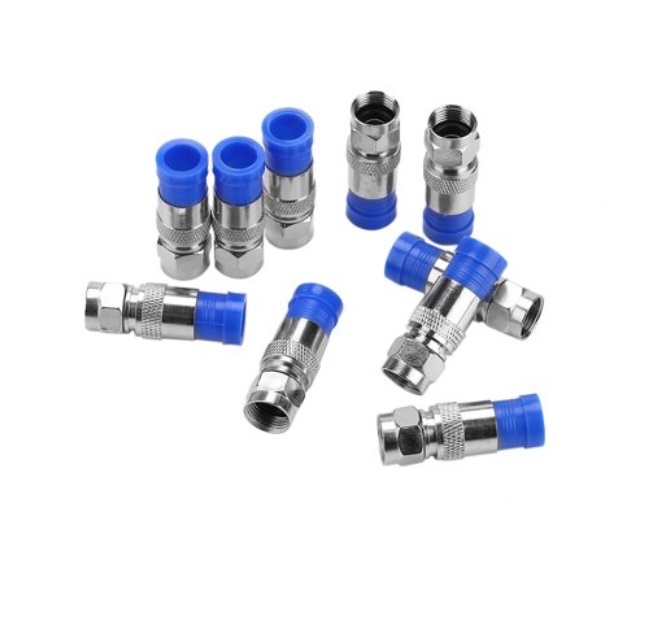 F Type Rg6 Coax Cable Compression Connector - Metal, Nickel Plated | Moisture-tight Interface, 360-degree Weather Seal, Easy Installation