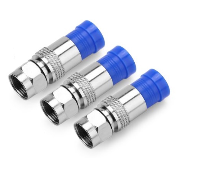 F Type Rg6 Coax Cable Compression Connector - Metal, Nickel Plated | Moisture-tight Interface, 360-degree Weather Seal, Easy Installation