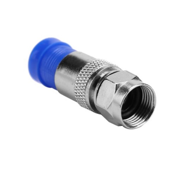 F Type Rg6 Coax Cable Compression Connector - Metal, Nickel Plated | Moisture-tight Interface, 360-degree Weather Seal, Easy Installation