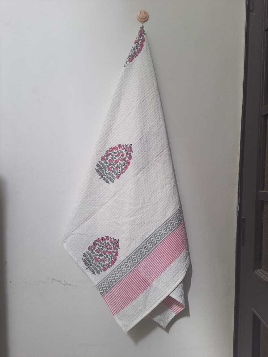 Handblock Printed Bath Towels - 100% Cotton, Square Shape, Multicolor | Handmade, Versatile For Beach, Home, And Hotel Use