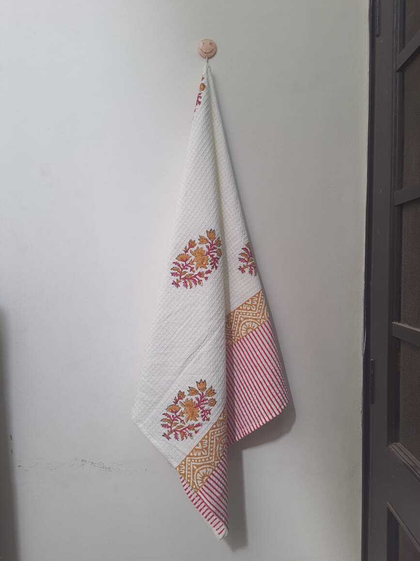 Handblock Printed Bath Towels - 100% Cotton, Square Shape, Multicolor | Handmade, Versatile For Beach, Home, And Hotel Use