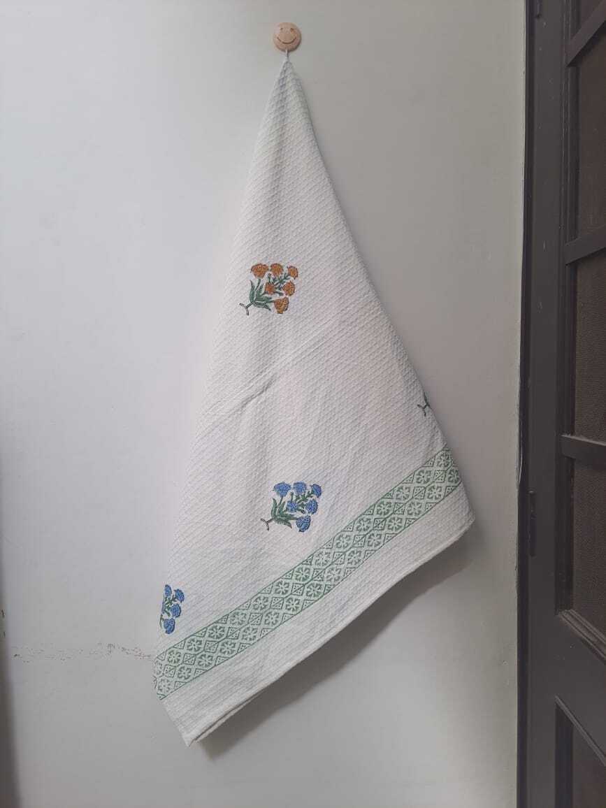 Handblock Printed Bath Towels - 100% Cotton, Square Shape, Multicolor | Handmade, Versatile For Beach, Home, And Hotel Use