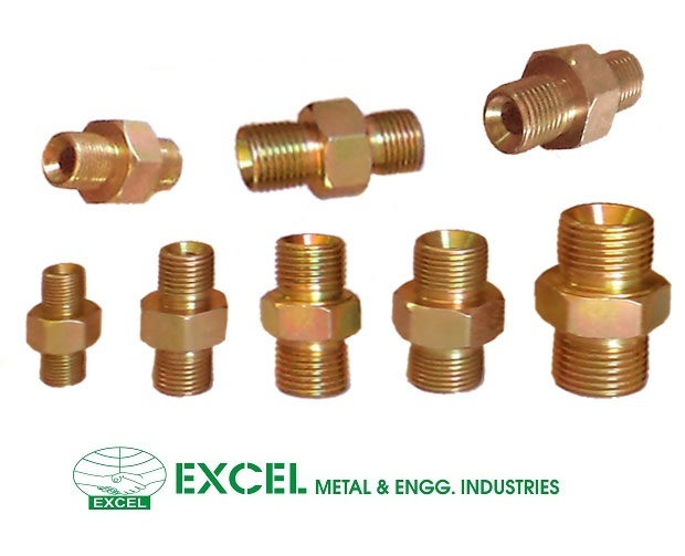 Hex Nipple - Brass, Varies In Size, Silver/black/gold | Threaded Male Connection, Hexagonal Shape, Customizable Coating Options