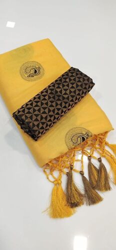 कैज़ुअल रंगोली पीली सिल्क साड़ी