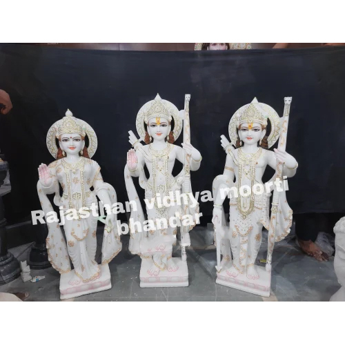 White Marble Ram Darbar Statue - Different Size | Eco-Friendly, Handmade, Polished, Easy To Clean Religious Sculpture