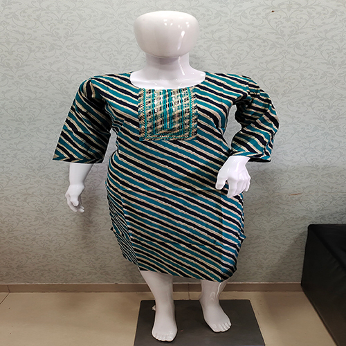 Modal Chanderi Silk Dori Kashab Worked Kurti - Size M-l-xl-xxl-3xl 4 Color Options | Breathable Washable 3/4th Sleeve Printed Pattern Interlocked Design