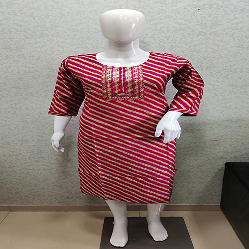 Modal Chanderi Silk Dori Kashab Worked Kurti - Size M-l-xl-xxl-3xl 4 Color Options | Breathable Washable 3/4th Sleeve Printed Pattern Interlocked Design
