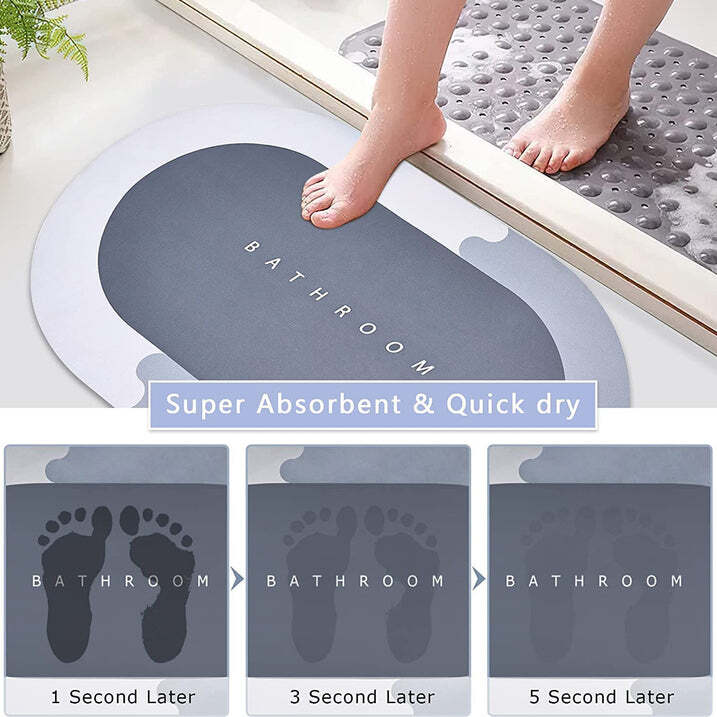 Non-slip Bath Mat - Rubber + Tech Velvet Material, Gray Color | Super Absorbent, Fast Drying, Easy To Clean, Multi-purpose Use