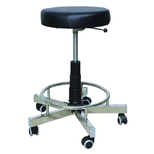 Cushioned Top Laboratory Stool - Stainless Steel, Black-silver Color | Durable, Easy To Clean, Moisture Proof, Powder Coated Finish, Light Weight Design With Rails, 1 Year Warranty