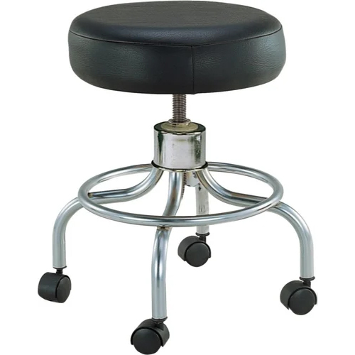 Cushioned Top Laboratory Stool - Stainless Steel, Black-silver Color | Durable, Easy To Clean, Moisture Proof, Powder Coated Finish, Light Weight Design With Rails, 1 Year Warranty