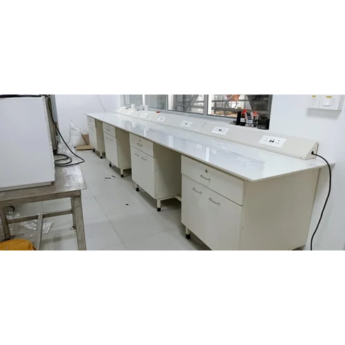 Laboratory Pedestal Design Wall Bench - Steel, White, Powder Coated Finish | Durable, Easy To Clean, Moisture Proof, Lightweight, 1-year Warranty