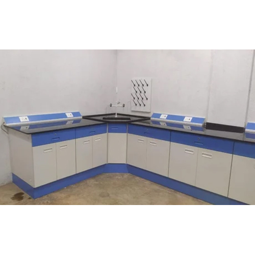 Blue-white Laboratory Skirting Design Wall Bench