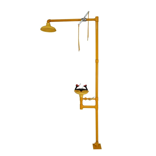 Safety Shower - Stainless Steel, Yellow Powder Coated Finish | Durable, Lightweight, Moisture Proof, Easy To Clean, Full Body And Face Protection