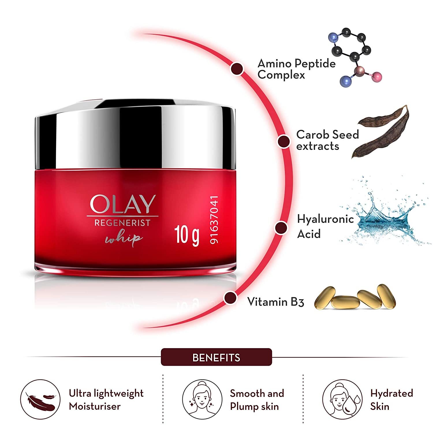 Olay Ultra Lightweight Moisturizer Regenerist Whip Mini Day Cream Non Spf 10g - Hyaluronic Acid, 10ml, White | Instant Absorption, Moisturizing & Nourishing
