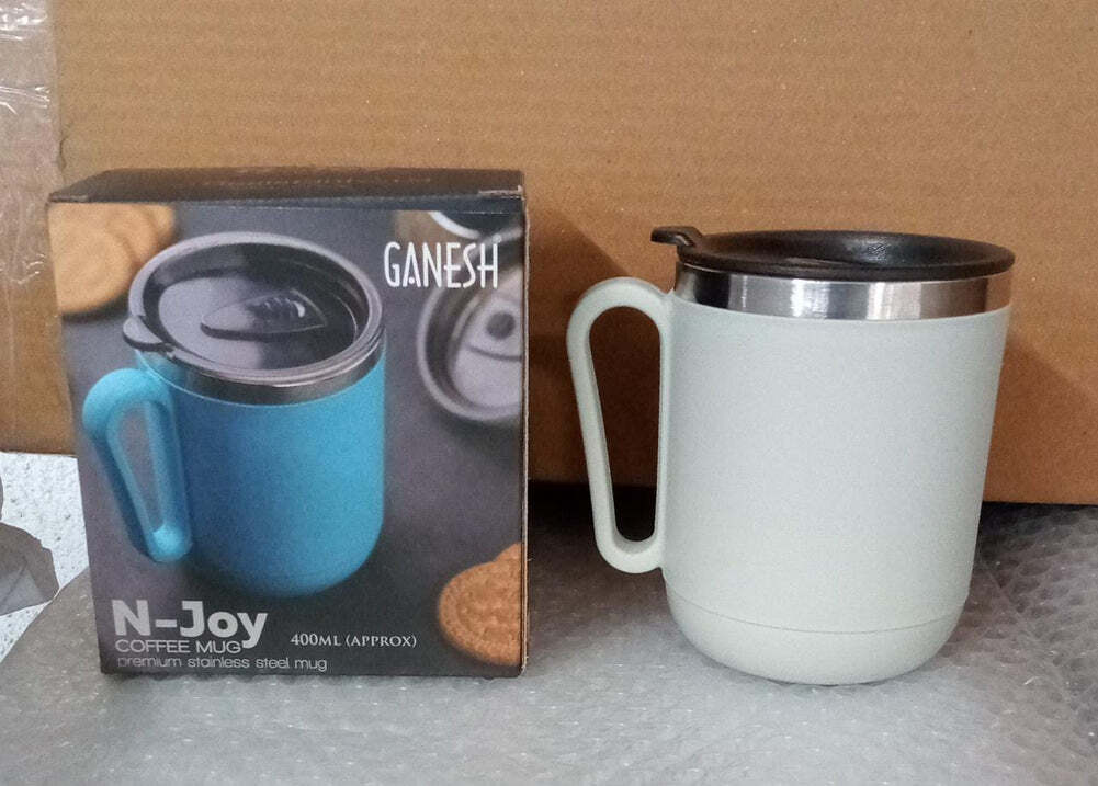 Coffee Mug - Stainless Steel, Double Wall Design, Cream Color, Comfortable Handle For Hot Beverages | Ideal For Travelers, Students, And Drivers