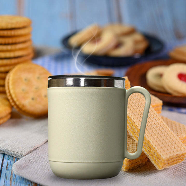 Coffee Mug - Stainless Steel, Double Wall Design, Cream Color, Comfortable Handle For Hot Beverages | Ideal For Travelers, Students, And Drivers