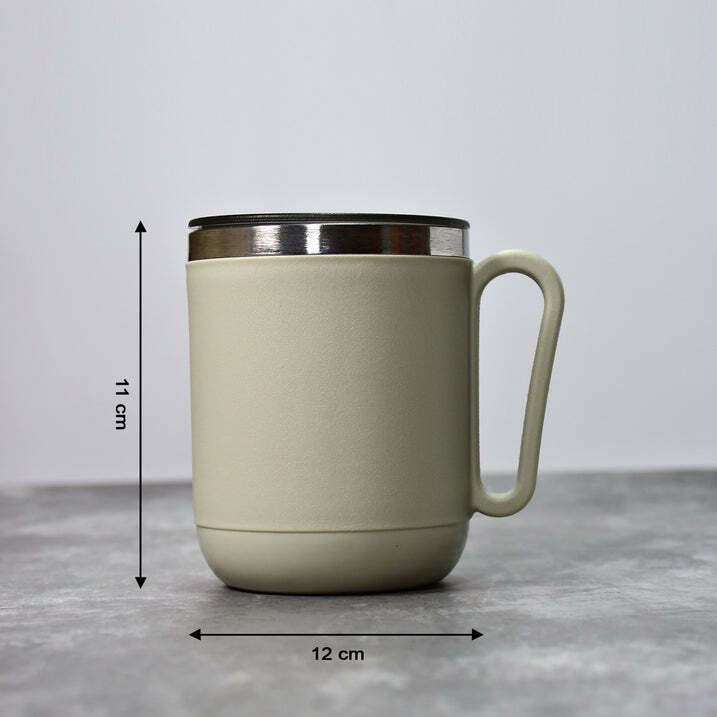 Coffee Mug - Stainless Steel, Double Wall Design, Cream Color, Comfortable Handle For Hot Beverages | Ideal For Travelers, Students, And Drivers