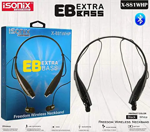 Isonix Wireless Neckband - Plastic, Bluetooth 5.0 | Deep Bass, Comfortable Fit, Portable Design, Long Battery Life, Wireless Freedom