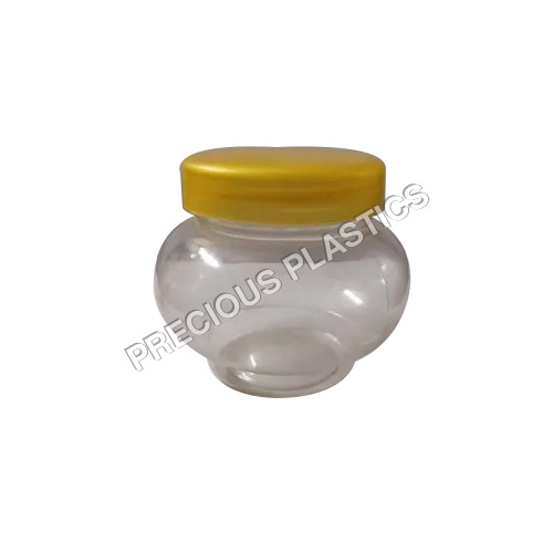 100Ml PET Cream Jar - Rigid Polyethylene Terephthalate Material , Transparent Color with Yellow Screw Cap and Round Shape Design