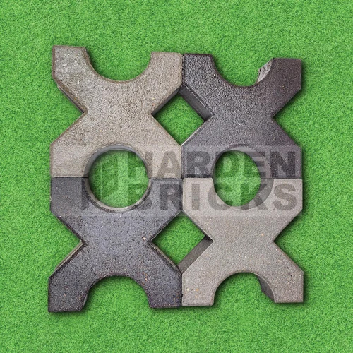 Shot Blast X-shape Grass Paver Block - Concrete, 300mm X 300mm X 80mm, Grey | Interlocking Design For Erosion Control, Ground Water Recharge, Load-bearing Capability