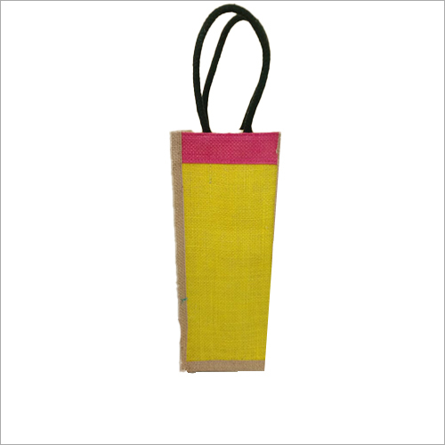 Bottle Jute Bag - Natural Jute, 2.5 Litre Capacity, Yellow | Lightweight, Recyclable, Perfect for Water or Wine Bottles, Rope Handles