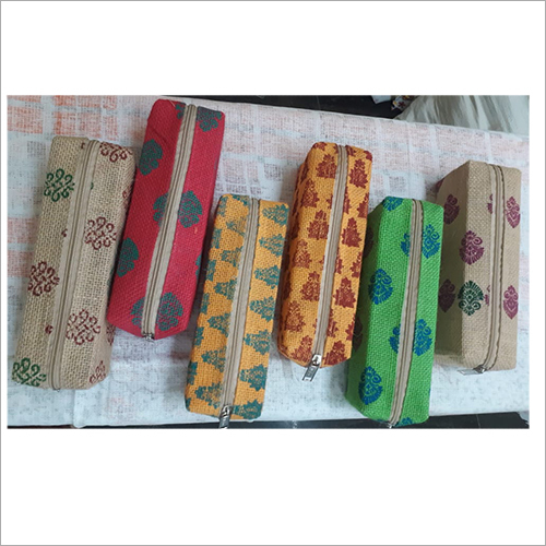 Pen And Pencil Pouch Bag - Jute Material, 12x5 inches, Multicolor Printed Design | Zipper Top Closure, Ideal for Gifts and Promotions