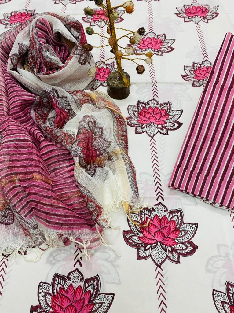 Kota Doriya Hand Block Printed Unstitched Suits