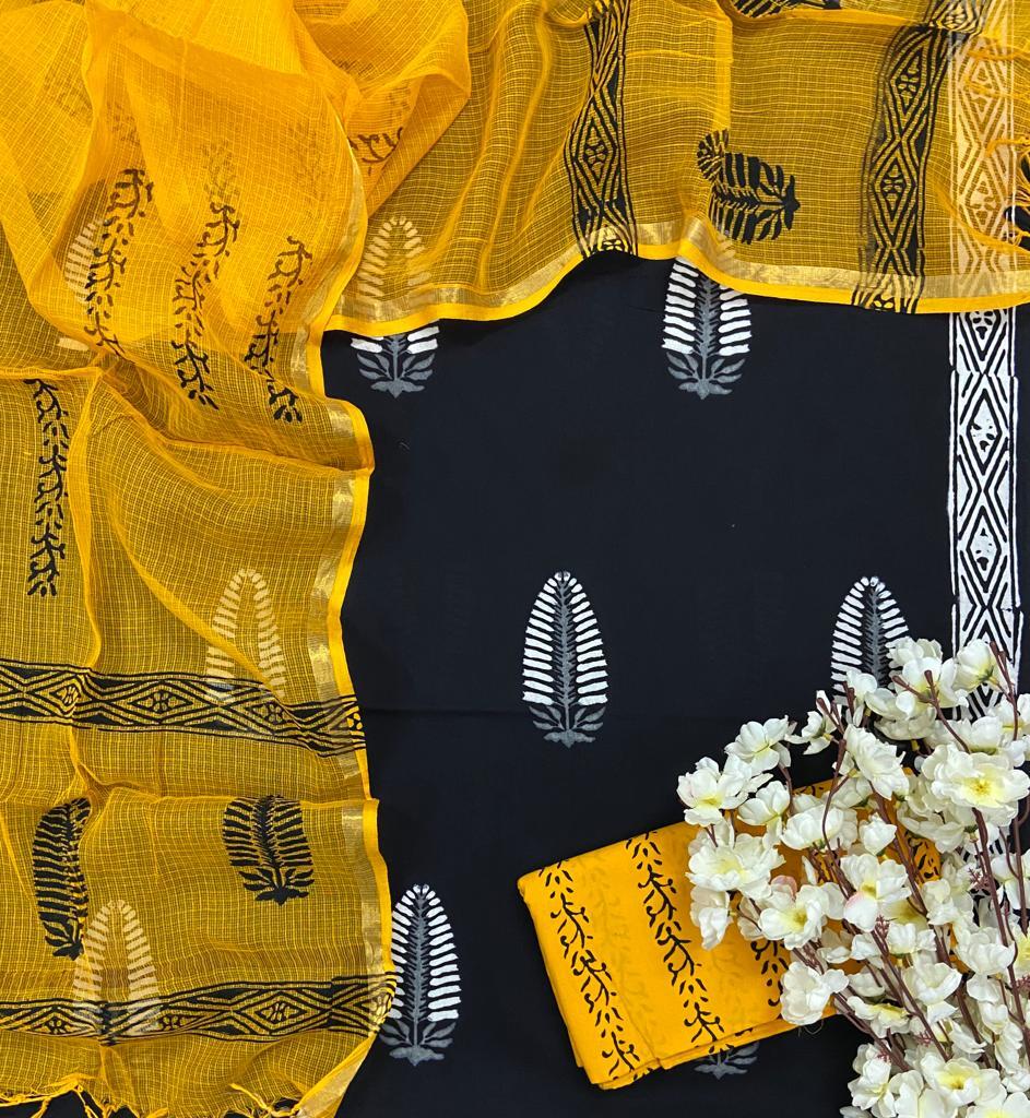 Kota Doriya Hand Block Printed Unstitched Suits