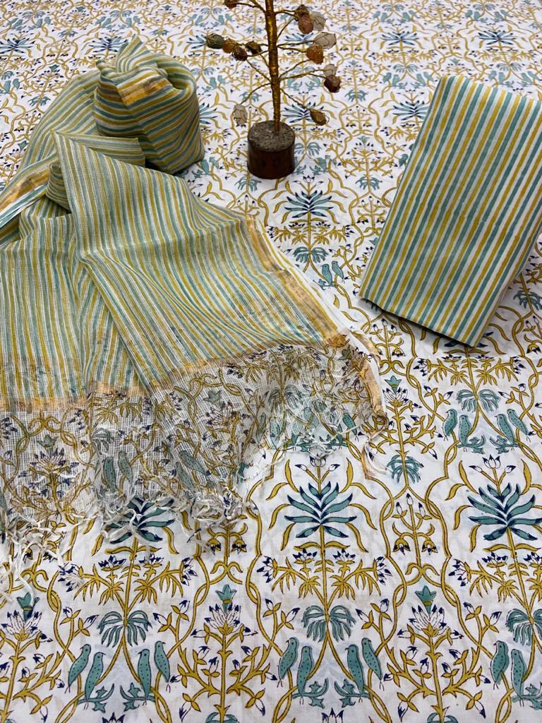 Kota Doriya Hand Block Printed Unstitched Suits
