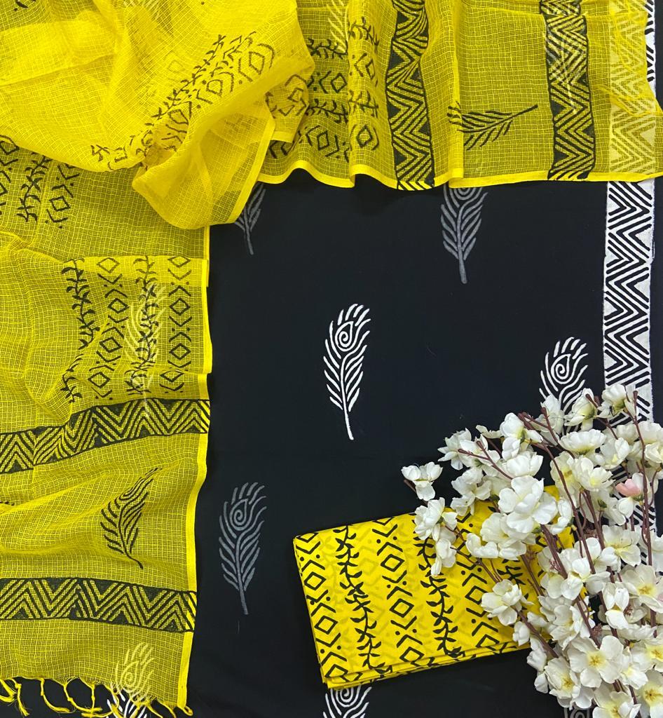Kota Doriya Hand Block Printed Unstitched Suits