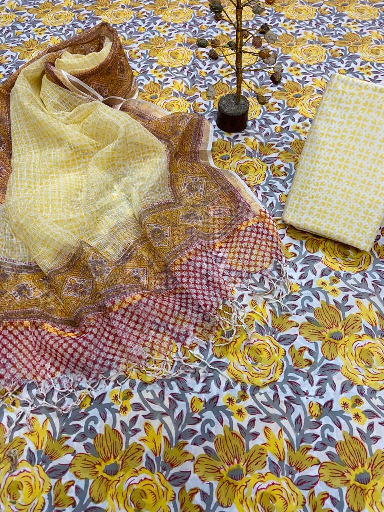 Kota Doriya Hand Block Printed Unstitched Suits