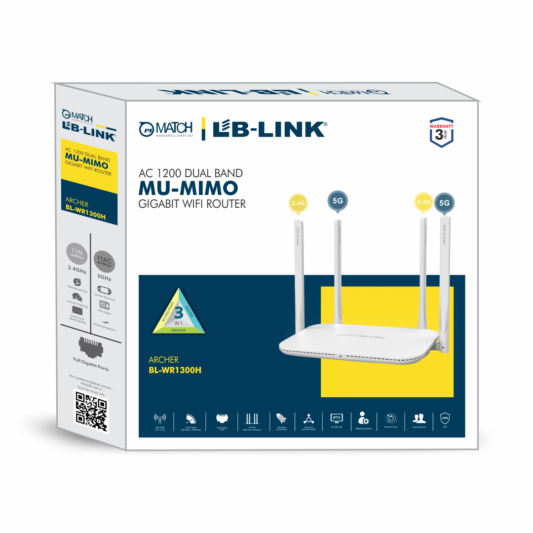 Match Lb-link - Dual-band Mu-mimo Gigabit Router | 1200mbps Speed, 5g+2.4g Connectivity, 4x High Gain Antennas, Full Gigabit Ports, Beamforming Technology