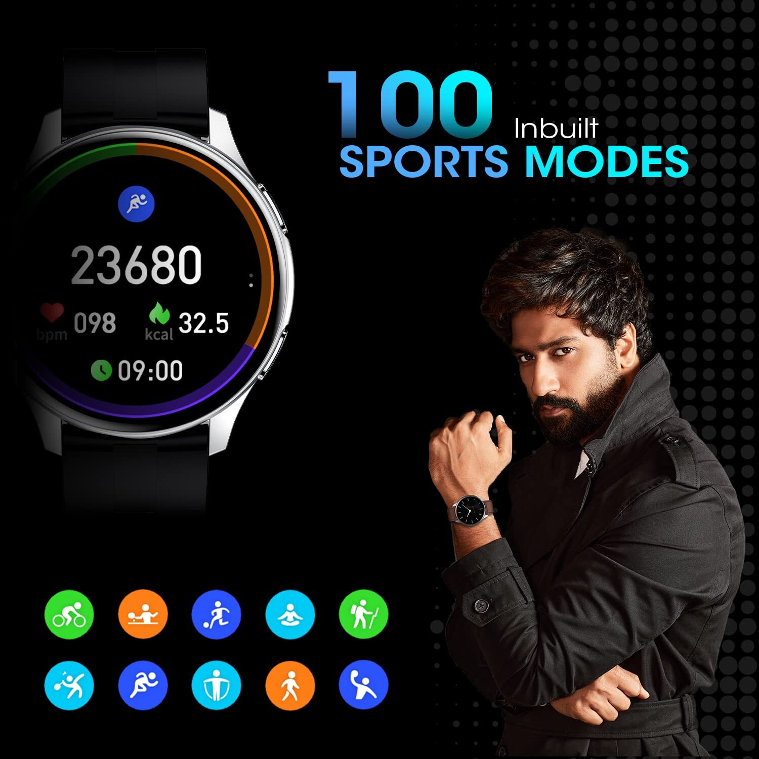 Fire Boltt Invincible - Metal & Silicone, 454*454 Pixels Resolution, 100 Sports Modes, Always-on Display, Bluetooth Calling, Long Battery Life
