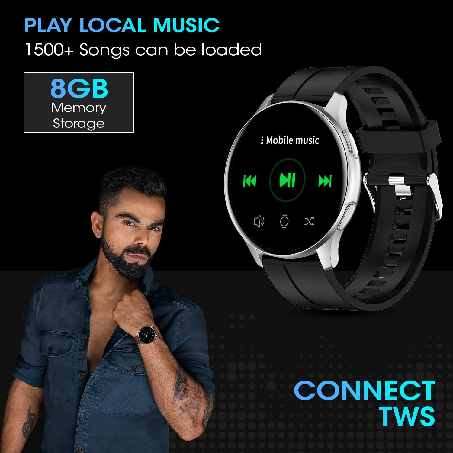 Fire Boltt Invincible - Metal & Silicone, 454*454 Pixels Resolution, 100 Sports Modes, Always-on Display, Bluetooth Calling, Long Battery Life