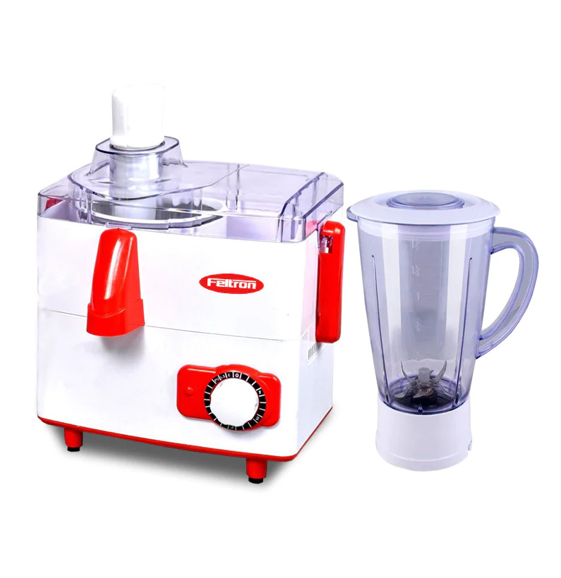Juicer Mixer Grinder - Stainless Steel, 500 Watts Motor, Red & White | Multi-functional Blade System, 3 Speed Control, 2 Durable Jars, Easy Grip Handles, Vacuum Feet