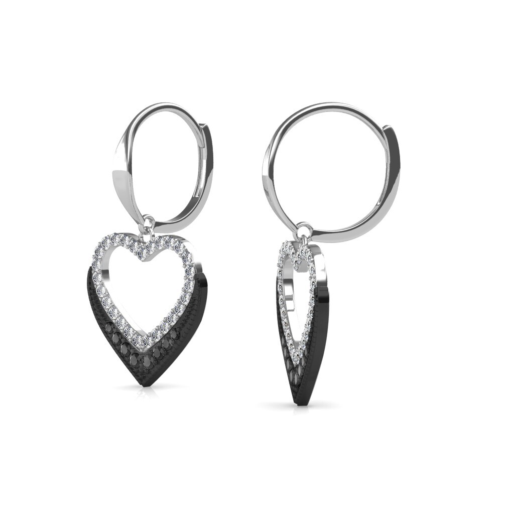 Heart Diamond Earrings In Black And Synthetic Diamonds In 10k White Gold 1 Ct Diamond Clarity: Vs2