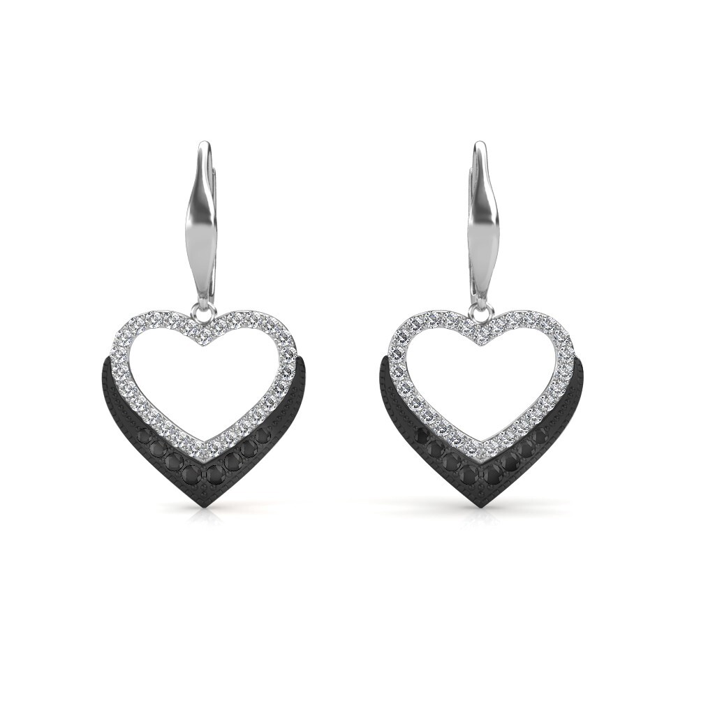 Heart Diamond Earrings In Black And Synthetic Diamonds In 10k White Gold 1 Ct Diamond Clarity: Vs2