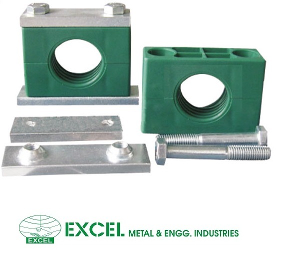 Pipe Clamps - Plastic And Stainless Steel, Square With Circular Openings, Din 3015, Single And Double Clamp With Base Plate
