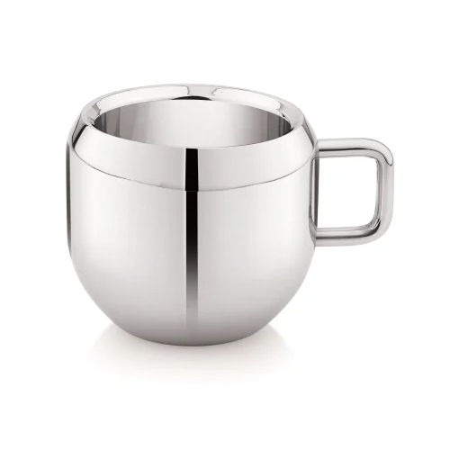 100 Ml Stainless Steel Double Wall Tea Cup - 60mm Size, Silver Color | Apple Design, 90gm Weight, Box Packaging By Sagar