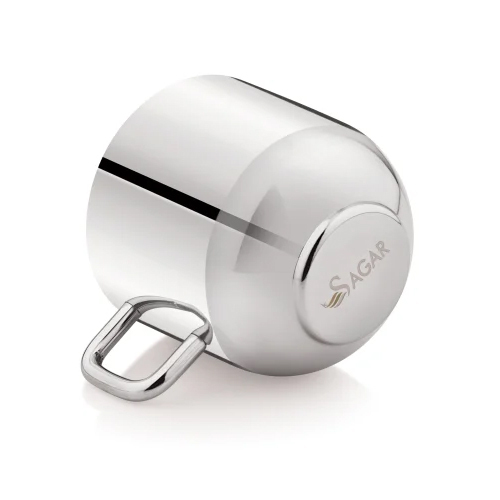 Mirror Polish Stainless Steel Double Wall Tea Cup - 100ml Capacity , Classic Plain Design, 65mm Size, Silver Color, 90gm Weight
