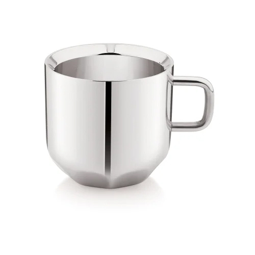 Diamond Design Stainless Steel Double Wall Tea Cup - 125ml Capacity, 65mm Size, Silver Color | Mirror Polish Finish, Box Packaging