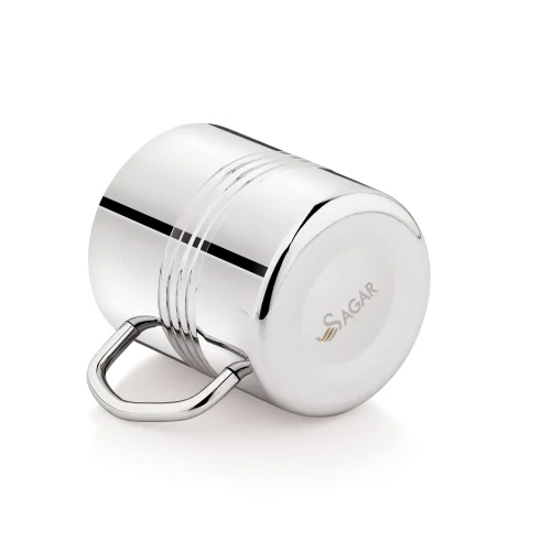 Sober 4 Ring Stainless Steel Double Wall Coffee Cup - 200ml Capacity, 80mm Size, Silver Color | Mirror Polish Finish