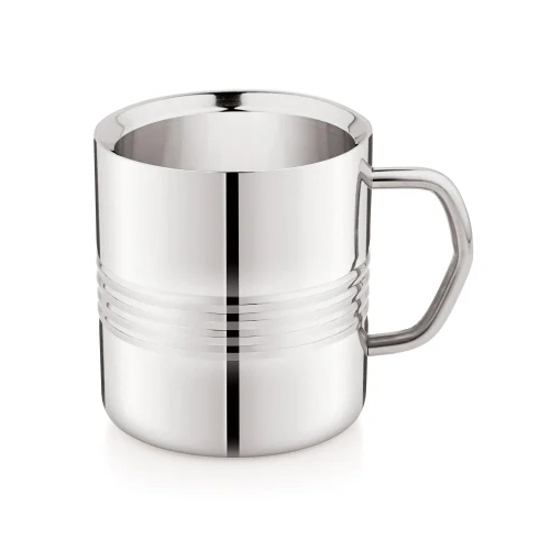 Sober 4 Ring Stainless Steel Double Wall Coffee Cup - 200ml Capacity, 80mm Size, Silver Color | Mirror Polish Finish