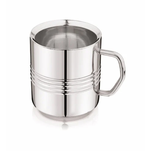 Sober 4 Ring Stainless Steel Double Wall Coffee Cup - 200ml Capacity, 80mm Size, Silver Color | Mirror Polish Finish